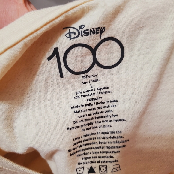 Disney Mickey Mouse Graphic T-Shirt "Happiness Is A State Of Mind". Beige/Yellow - Picture 6 of 9